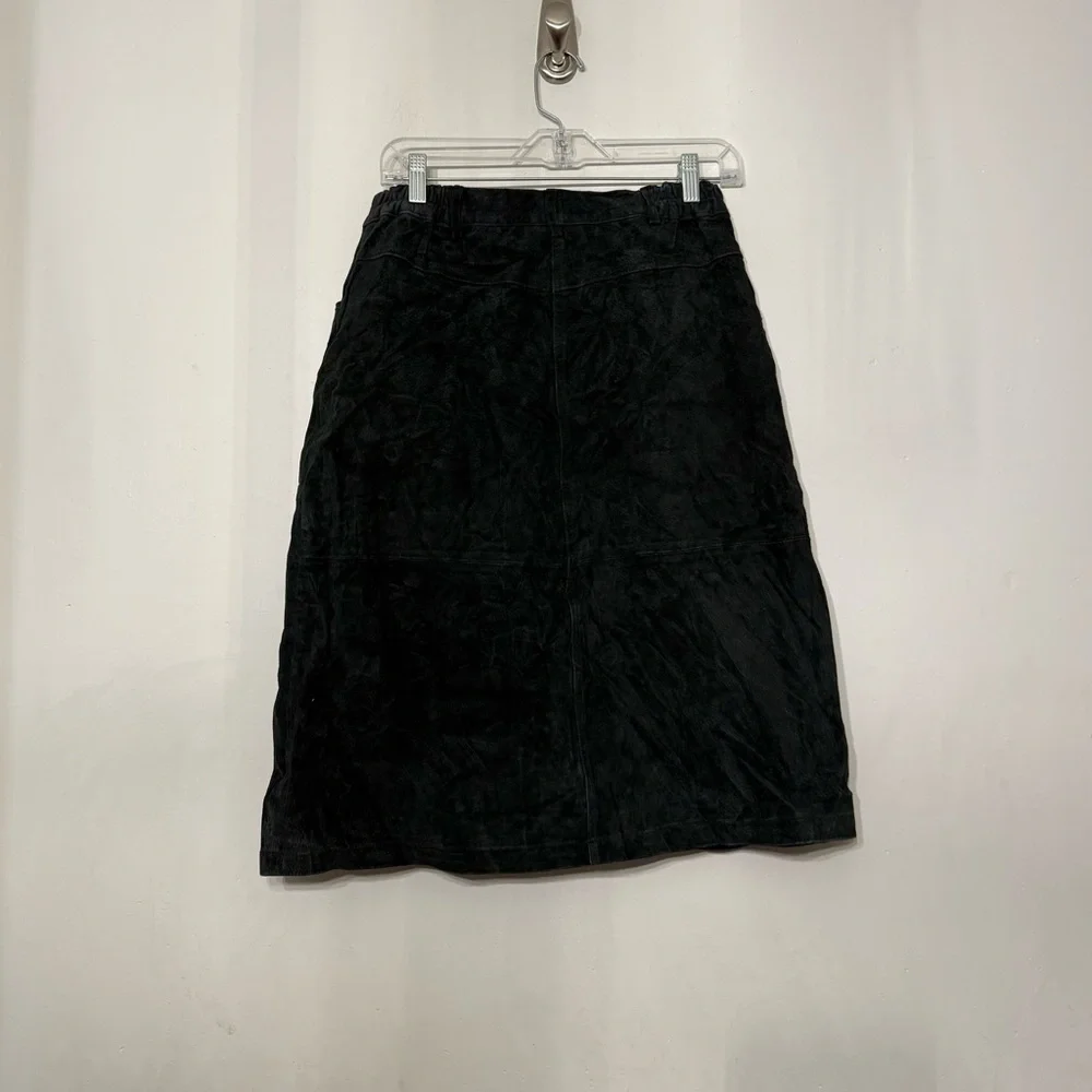 VTG Denim‎ & Co Leather Suede Black Skirt 3 Pockets Midi NWT 90s Biker Medium